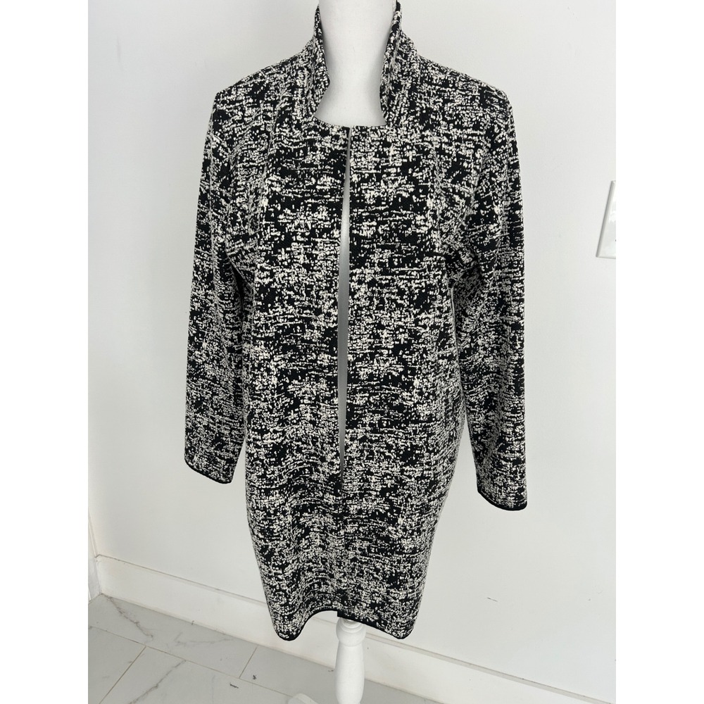 Elliott Lauren Black White Textured Knit Open Front Longline Cardigan Jacket 8